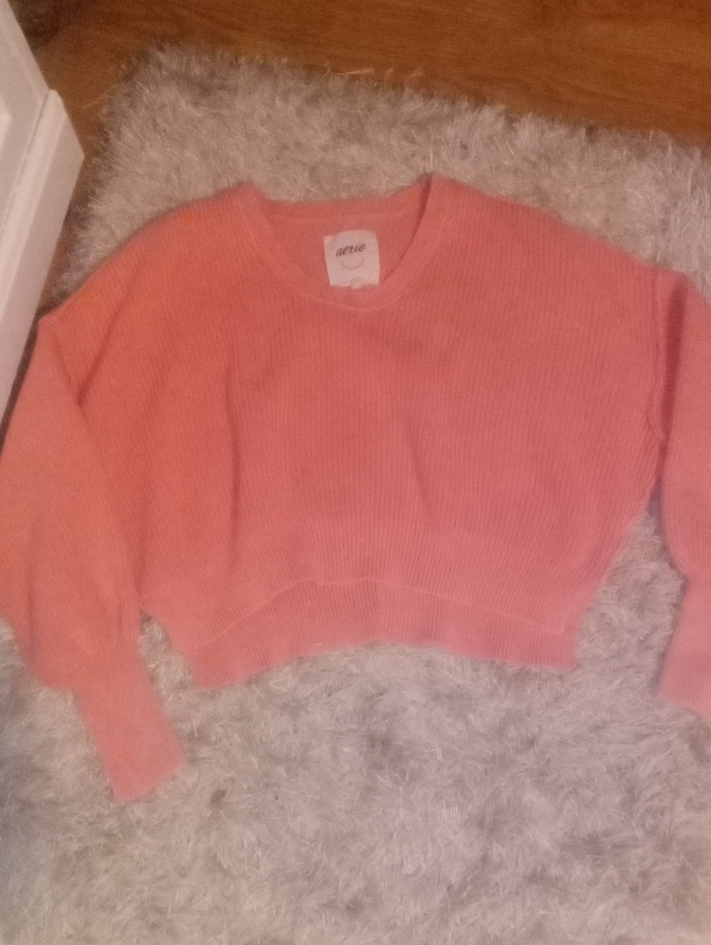 aerie Coral Pink Cropped Crewneck Sweater